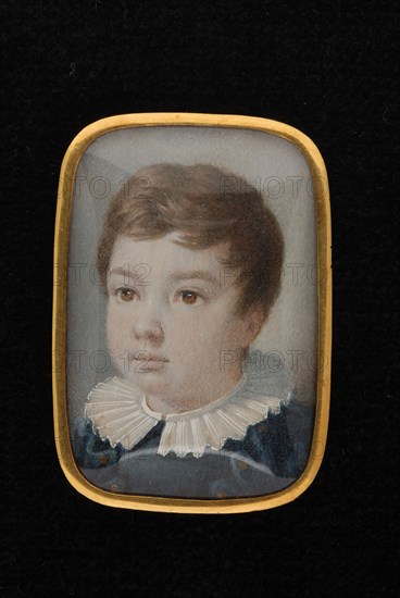 Portrait miniature of little boy, portrait miniature painting sculptures ivory paint watercolor ivory backing, Standing rounded