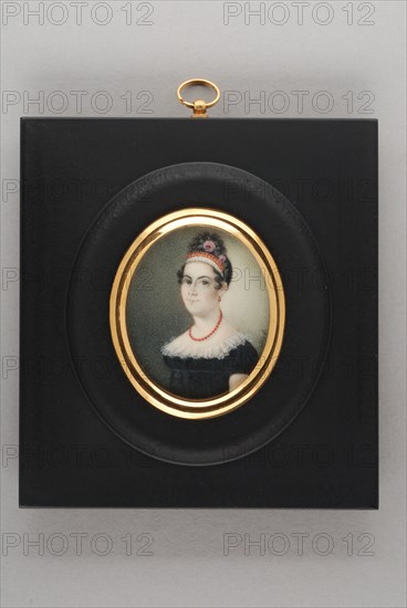 Hendrik van Overklift, Portrait miniature of woman, portrait miniature painting sculpture ivory paint watercolor ivory backing