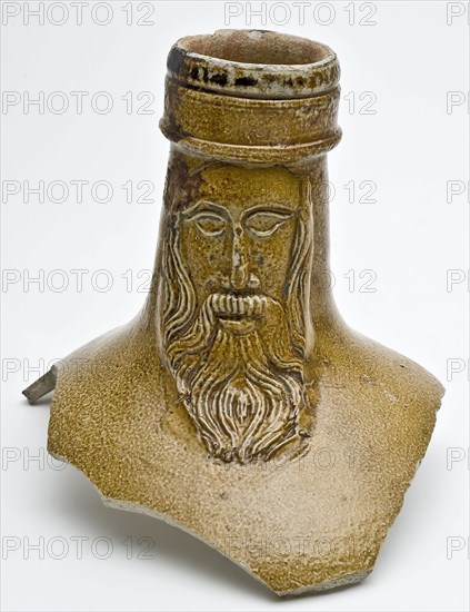 Neck fragment of Bartmann jug, also called Bellarmine jug, jar, Bartmann jug jug crockery holder soil find ceramic stoneware