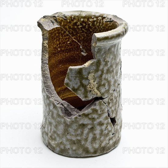 Ointment jar of stoneware, cylindrical, thick layer of glaze, ointment jar pot holder soil find ceramic stoneware glaze salt