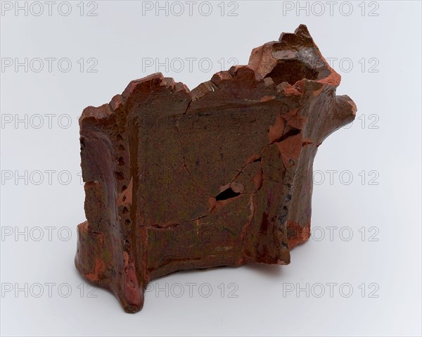 Fragment earthenware candle holder, simply decorated, on stand, candlestick holder bottomfound ceramics earthenware glaze leadgg