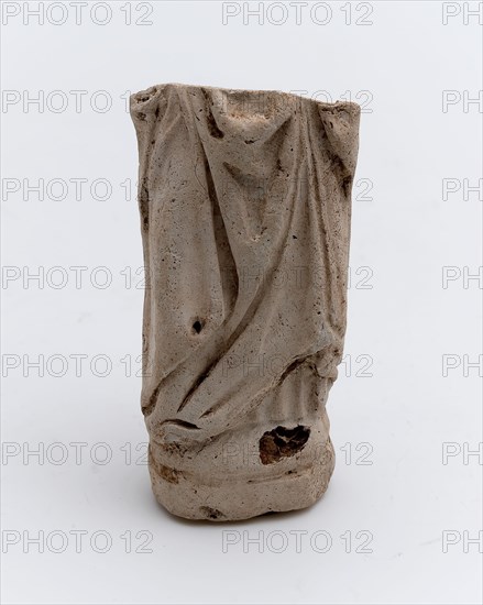 Fragment of pipe and sculpture, bottom with pleated robe, sculpture footage soil finds ceramic pipe earth, in shape pressed