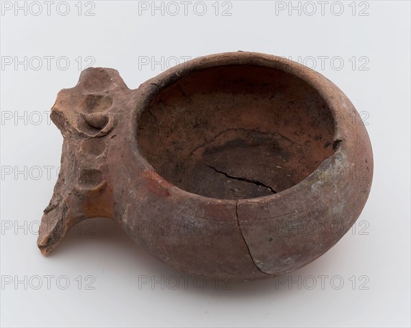 Earthenware nap, sparingly glazed, decorated with fingerprints, part of larger whole, nap bowl holder earth discovery ceramics