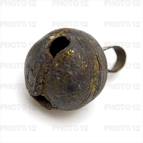 Copper bell of rattle, musical instrument or horse harness, bell sound medium soil find copper brass metal, soldered Small