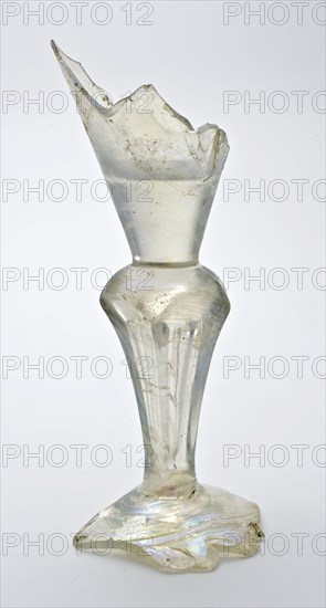 Fragment of part of the foot, trunk and part of the goblet of chalice with Silesian trunk in clear colorless glass, drinking