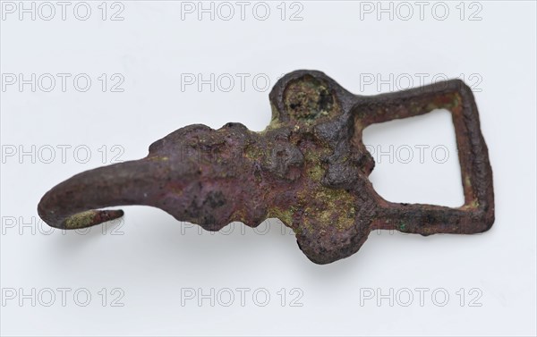 Clothes hook or cloak, embossed in relief, ending in bent point, closure clothing accessory clothing ground find copper metal