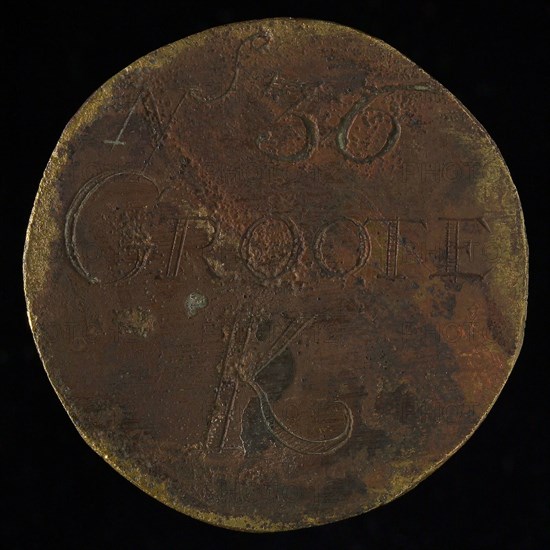 Chair medal, probably from the Grote of St. Laurenskerk, penny swap soil found brass brass metal, struck engraved brass penny