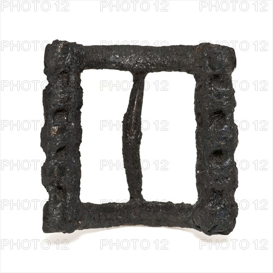 Metal buckle, rectangular and curved, processed frame, buckle fastener component soil find brass copper tin metal, cast Buckle