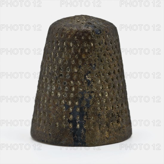 Copper pressed thimble, thimble sewing kit soil find copper metal, pressed Copper pressed thimble with pits at the top