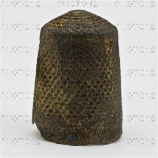 Copper pressed thimble, thimble sewing kit soil find copper metal, pressed Copper pressed thimble with holes in the shaft