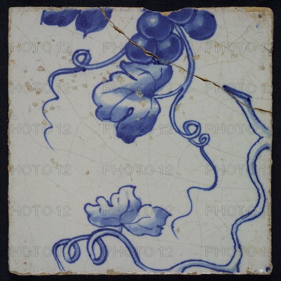 Blue tile with grape leaves, bunch of grapes and vines of pilaster with 39 tiles, tile pilaster footage fragment ceramics