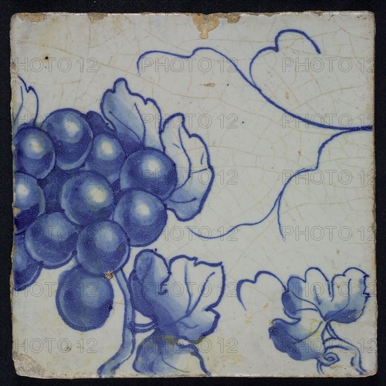 Blue tile with grape leaves, bunch of grapes and vines of pilaster with 39 tiles, tile pilaster footage fragment ceramics