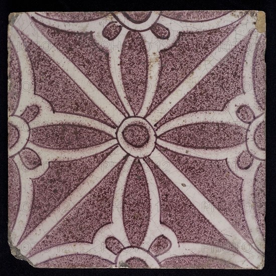 Sprinkled purple ornament tile, double bows along two diagonals, center double, wall tile tile sculpture ceramic earthenware