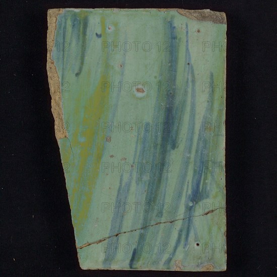 Tile of tableau (green, blue), tile picture footage fragment ceramics pottery glaze, Seven multi-colored tiles of tableau