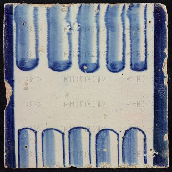 Tile of chimney pilaster, blue on white, part of column with cannelure, chimney pilaster tile pilaster footage fragment ceramics