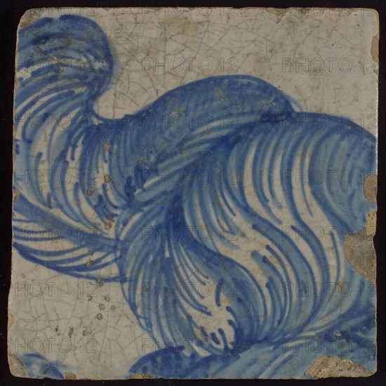 Tile with blue plumage, tile pilaster footage fragment ceramics pottery glaze, d 1.1
