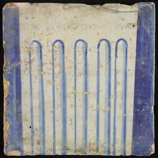 Tile of chimney pilaster, blue on white, part of column with cannelure, chimney pilaster tile pilaster footage fragment ceramics