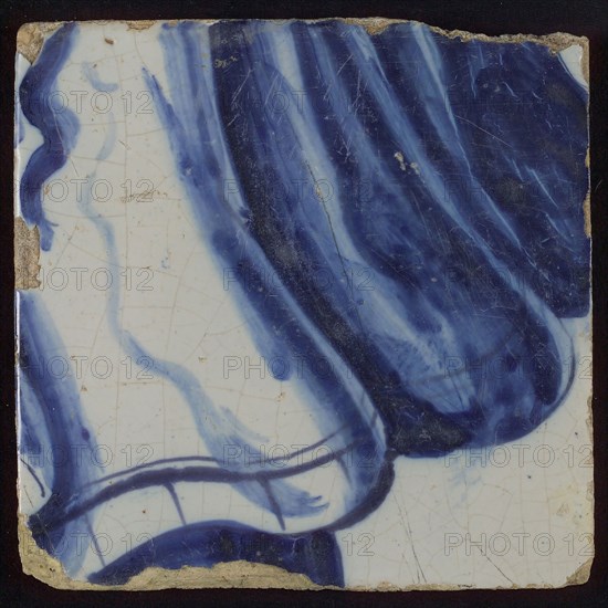 Tile with blue painting, tile pilaster footage fragment ceramics pottery glaze, d 1.1