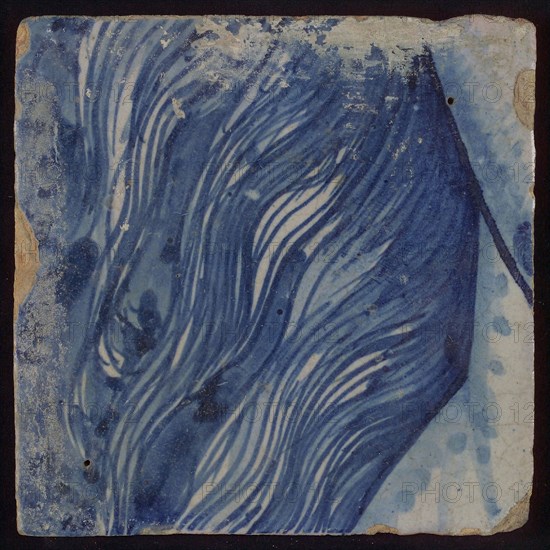 Tile with blue hair, tile picture footage fragment ceramics pottery glaze, d 1.4