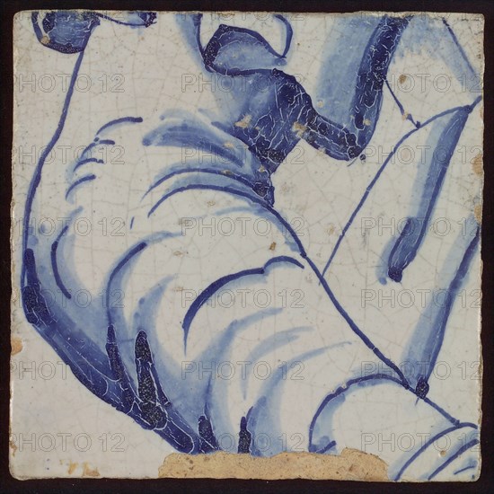 Tile with blue arm, tile picture footage fragment ceramics pottery glaze, d 1.1