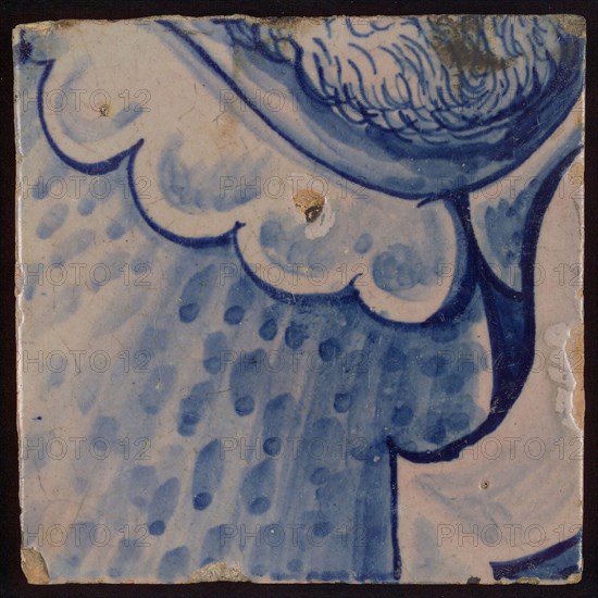 Tile with blue painting, tile pilaster footage fragment ceramics pottery glaze, d 1.3