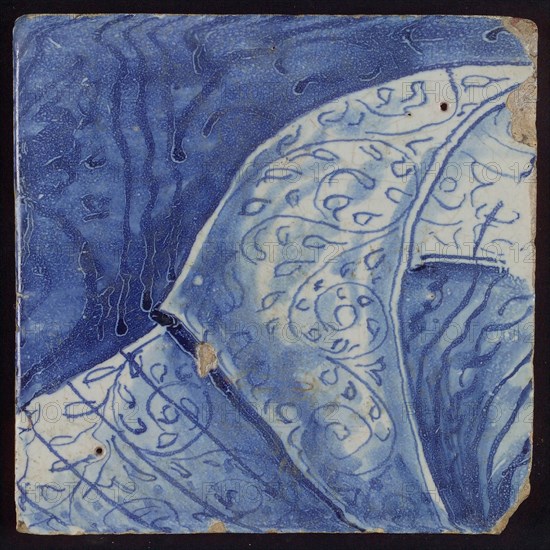 Tile with blue painting, tile pilaster footage fragment ceramics pottery glaze, d 1.3