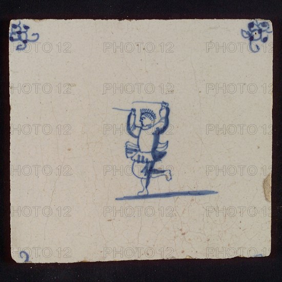 Scene tile, child's play, child with ballet skirt, corner pattern spider, wall tile tile sculpture ceramic earthenware glaze