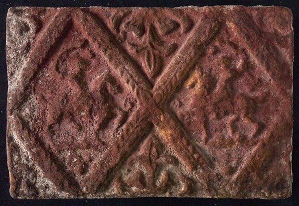 Hearthstone, from Antwerp Belgium, without frame, with two knights on horseback, hearth fireplace component ceramics brick