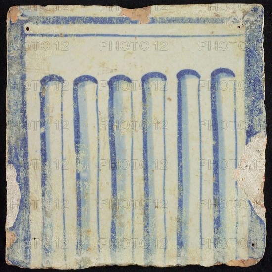 Tile of chimney pilaster, blue on white, part of column with cannelure, chimney pilaster tile pilaster footage fragment ceramics