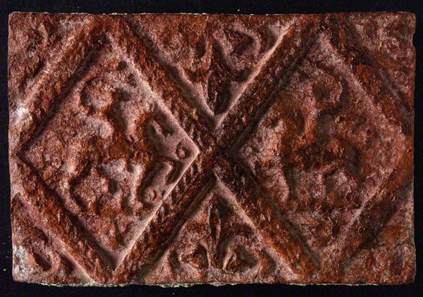 Hearthstone, from Antwerp Belgium, without frame, with two knights on horseback, hearth fireplace part ceramics brick, baked