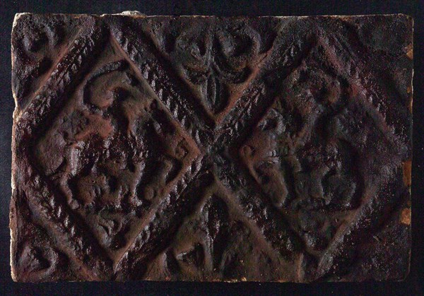 Hearthstone, from Antwerp Belgium, without frame, with two knights on horseback, hearth fireplace component ceramics brick