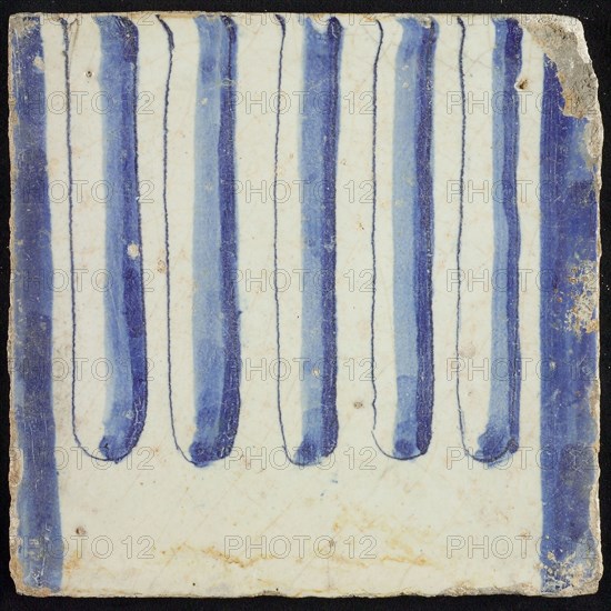 Tile of chimney pilaster, blue on white, part of column with cannelure, chimney pilaster tile pilaster footage fragment ceramics