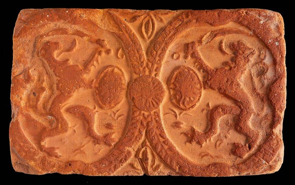 Hearthstone, from Antwerp Belgium, without frame, with two lions in oval, fireplace stone fireplace ceramics brick, fired Hearth