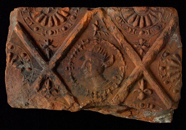 Hearthstone, from Antwerp Belgium, without frame, with crowned male head, fireplace stone part ceramic brick, baked Hearth stone