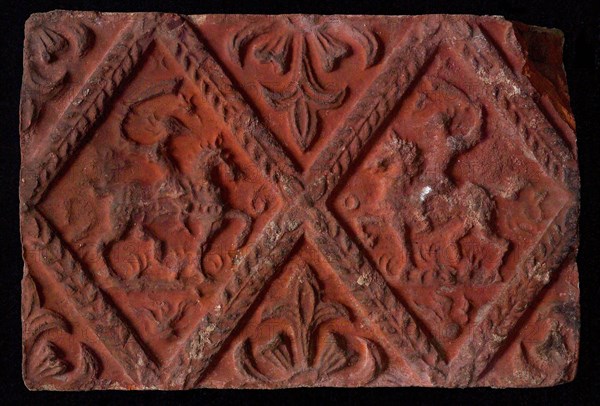 Hearthstone, from Antwerp Belgium, without frame, with two knights on horseback, fireplace stone part ceramic brick, fired