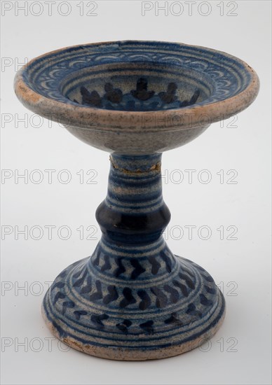 Blue salt barrel on column, majolica, decorated with rosette, salt barrel tableware holder earth discovery ceramics earthenware