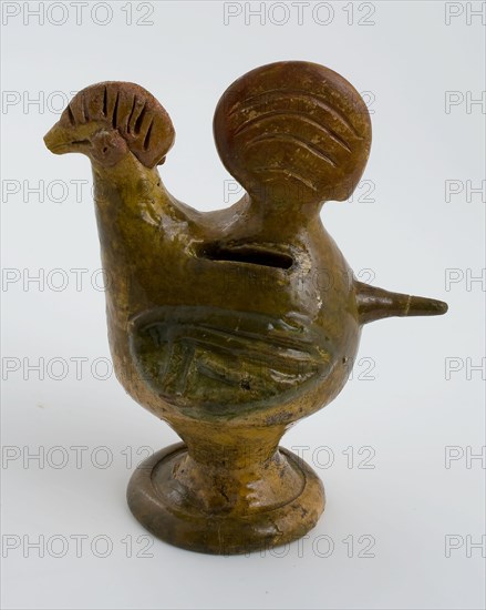 Spaarhaan, earthenware piggy bank, piggy bank holder earth discovery ceramic earthenware glaze lead glaze, hand-turned molded