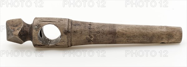 Wooden tap without stop, tapered with pointed button, marked, spigot part soil found wood, w 2.5 sawn twisted drilled sanded