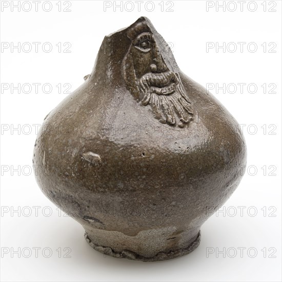 Stoneware bearded jug, gray and brown glazed, beard masonry vessel holder soil find ceramic stoneware glaze salt glaze, turned