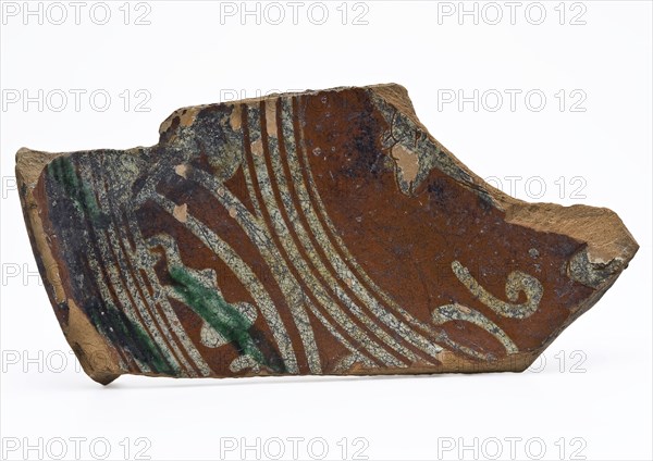 Three dated fragments Werra pottery, sludge technique and sgraffito, dish plate bowl crockery holder soil find ceramics