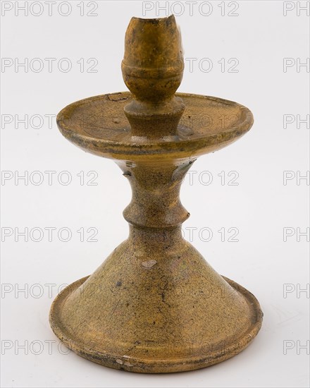 Earthenware candlestick, yellow glazed, candlestick candlestick illumination floor foundry ceramics pottery, archeology