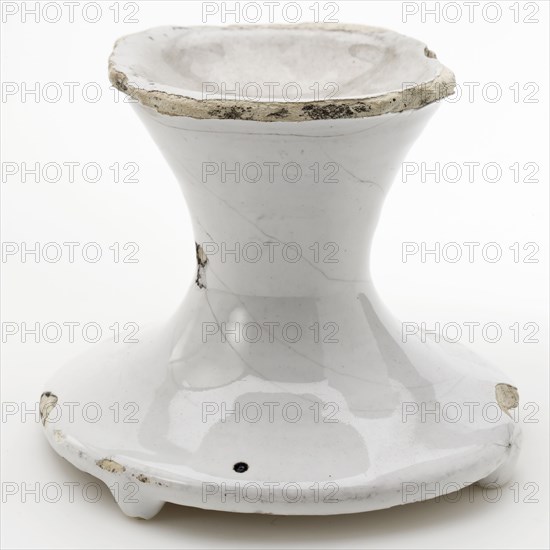Salt container, salt bowl on high base, fully glazed white, salt barrel crockery holder soil find ceramics earthenware glaze tin