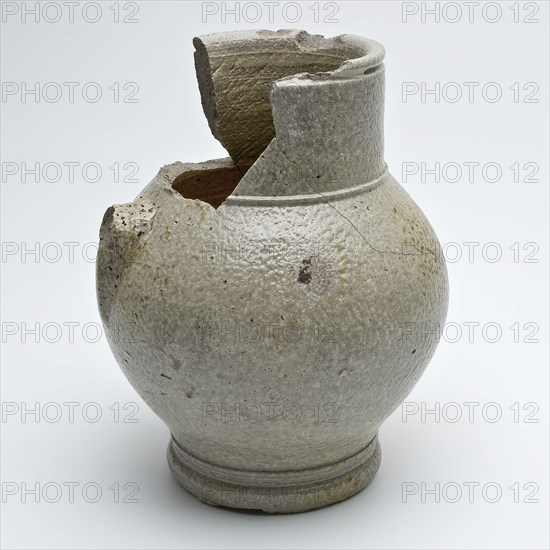 Stoneware jug, ball model with cylindrical neck, gray glazed, jug soil find ceramic earthenware glaze salt glaze, hand turned