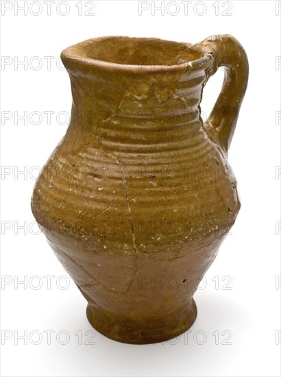 Pottery jug with spout and ear, double conical model on stand ring, water jug crockery holder soil find ceramic earthenware