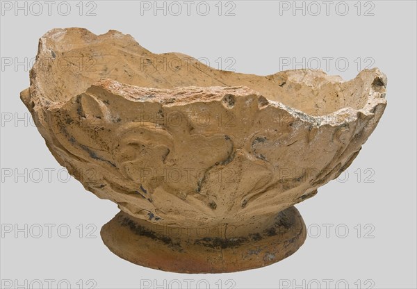 Foot fragment of terracotta garden pot flower pot with floral decor in relief, garden vase vase tableware flowerpot holder