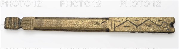 Fragment of book fittings, ornamental fitting book fitting soil found brass metal, cast engraved riveted Yellow copper metal rod