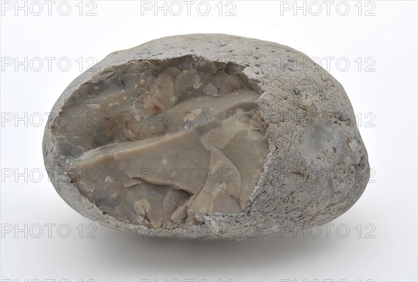 White gray smooth flint with round shape, flint lighter equipment soil find flint, Even flint kneaded pieces. Weathered fracture
