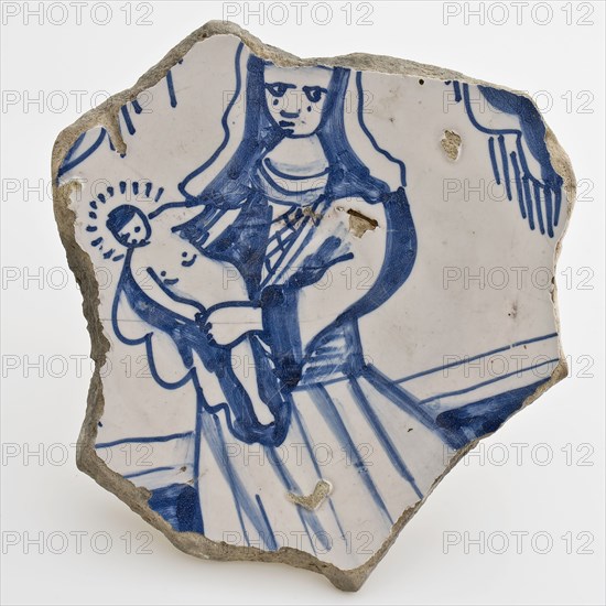 Soul fragment majolica dish with monochrome decor, Maria with Child, dish plate crockery holder earth discovery ceramic