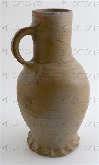 Stoneware jug be on pinched foot, curved body and cylindrical neck, jug crockery holder soil find ceramic stoneware glaze loam