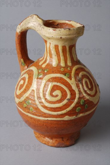 Earthenware oil jug, with pouring lip and standing ear, sludge decoration, oil jug crockery holder soil find ceramic earthenware